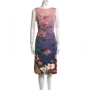 Oscar De La Renta Floral Mountain Landscape Printed 100% Silk Dress | Size 6